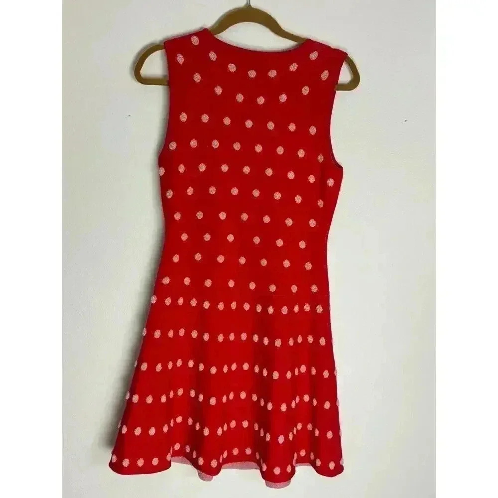 BCBGMAXAZRIA Jo Jacquard Polka Dot A-Line Knit Sleeveless Fit and Flare Size Med - Picture 5 of 6